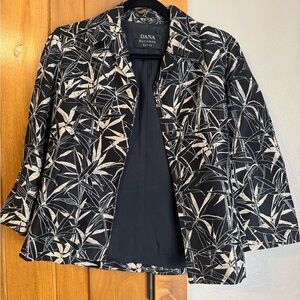 Dana Buchman Black and Cream Leaf Print Blazer